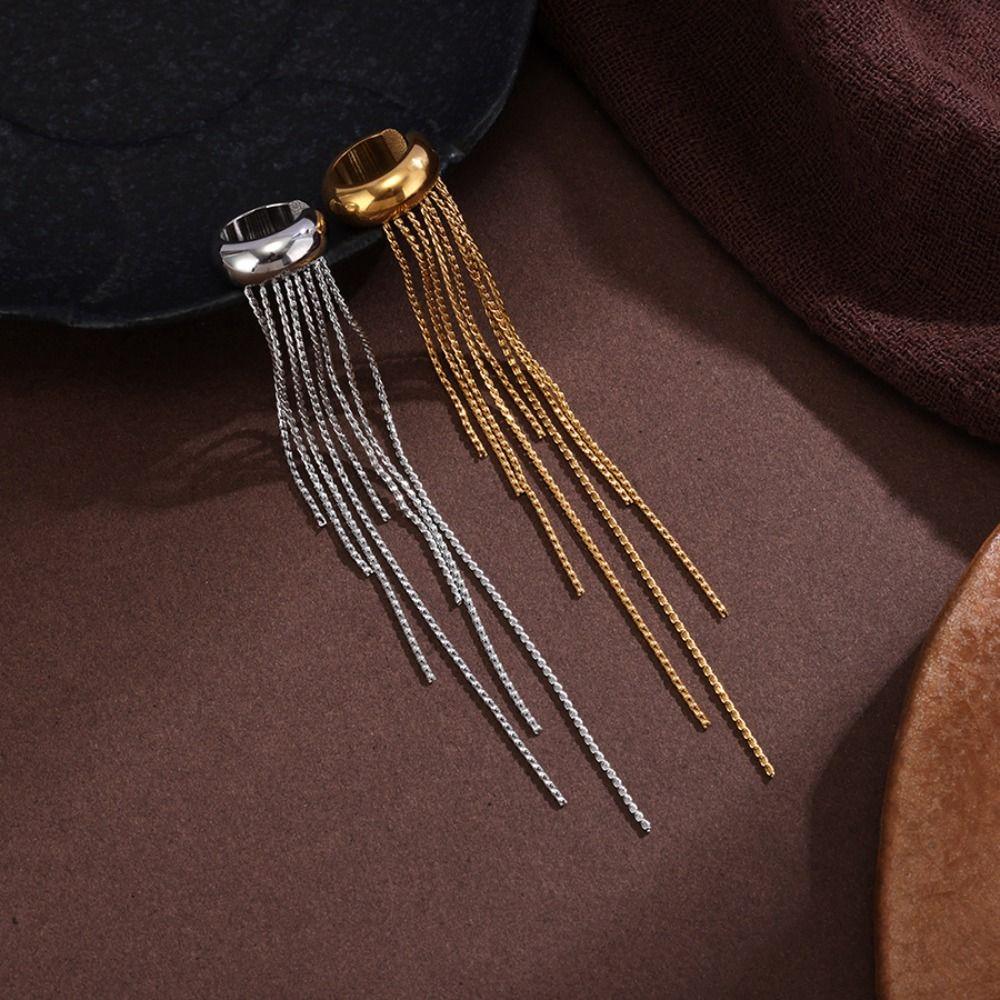 Golded C Shape Ear Cuff Stainless Steel Tassel Earrings Retro Gold Jewelry  Travel