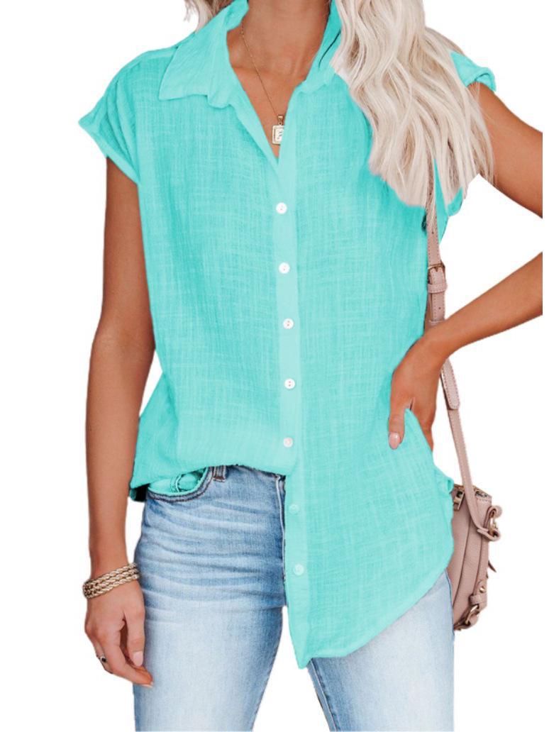 

Женский свободный топ без рукавов на лето - рубашка с лацканами в европейском и американском стиле в однотонных тонах 3XL синий