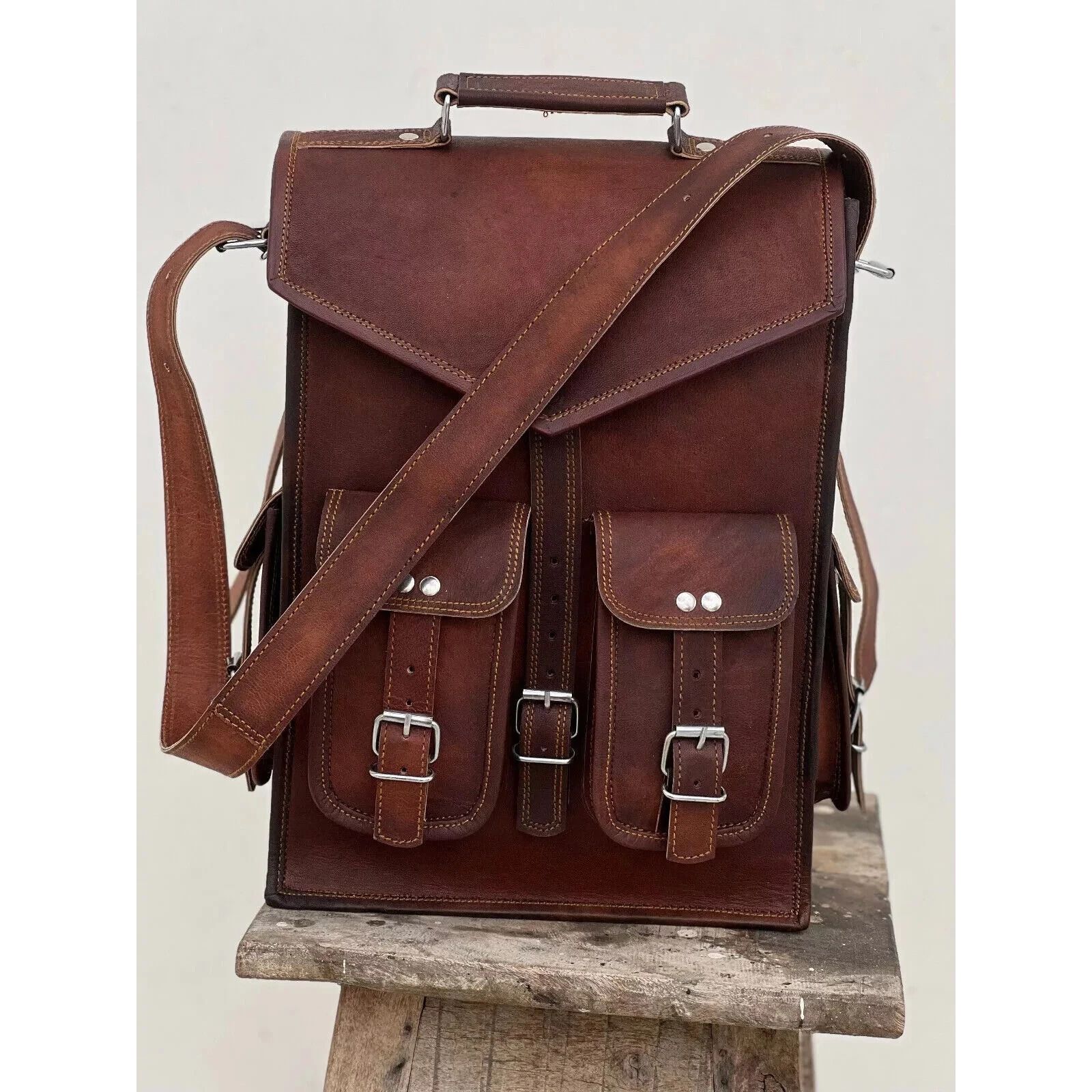 

Кожаная сумка Рюкзак Рюкзак Ноутбук Путешествия Новый Мужской Винтажный На плечо 15 x 11 x 4 in