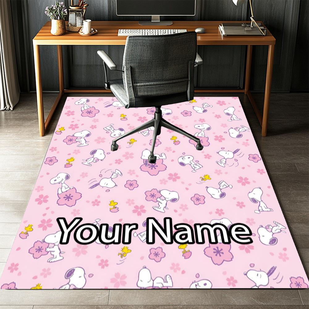 Custom Name Snoopy Printed Carpet, Rug for Office Chair Living Room Bedroom Kitchen Room Decor Gifts.