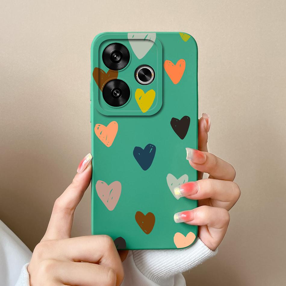 For Poco F6 Pro Phone Case Simple Heart Cover Liquid Silicone Camera Protection Cases For Xiaomi Poco F 6 Soft ShockProof Funda
