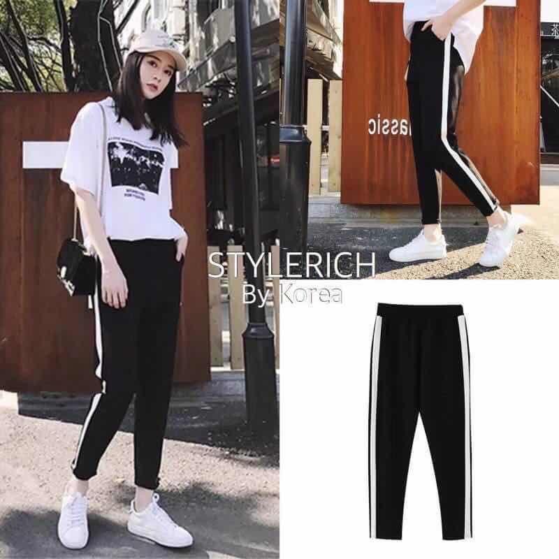 New Women's Slim Straight Casual Sweatpants - Spring & Autumn Style, Loose Fit, Cotton, Solid Color, Trendy Large Size