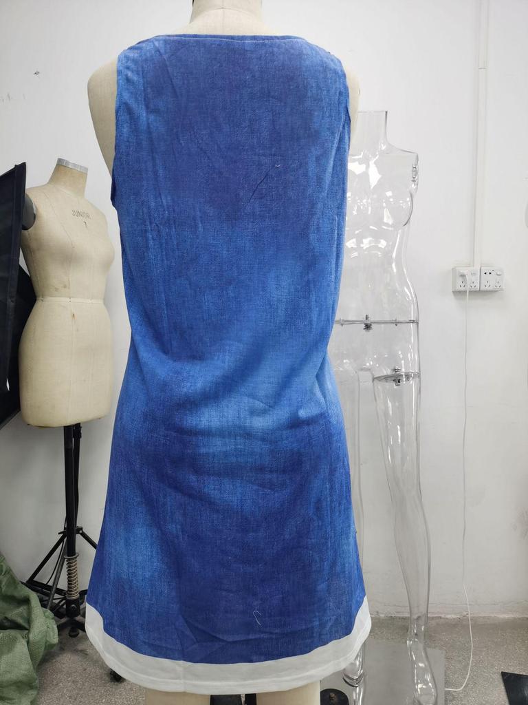 Women's Loose-Fit Digital Print Faux Denim Two-Piece Dress