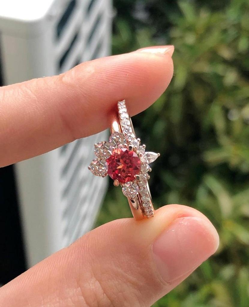 San Jie Ruby Zircon Rose Gold Gemstone Engagement Ring