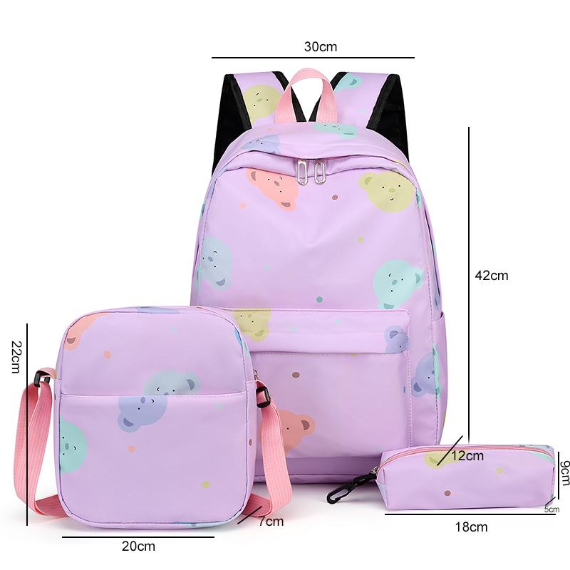 3pcs Women Travel Schoolbag with Lunch Box Pencil Case Large Capacity College Knapsack Student Bookbag Cartoon Pattern Backpacks