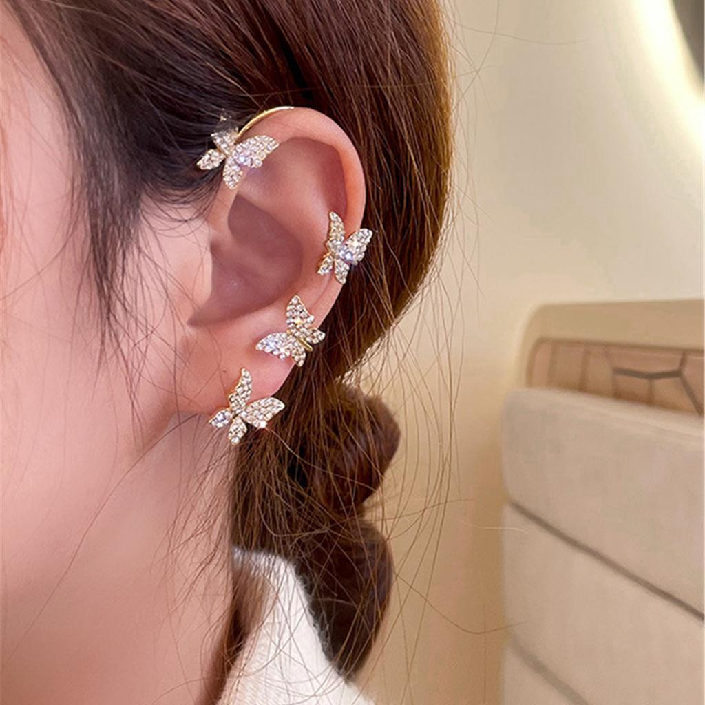 The New Trendy High-end Style Is Full of Diamonds, No Ear Holes, Ear Hangings, Diamond-encrusted Butterfly Temperament, Ear Bone Clips for Women