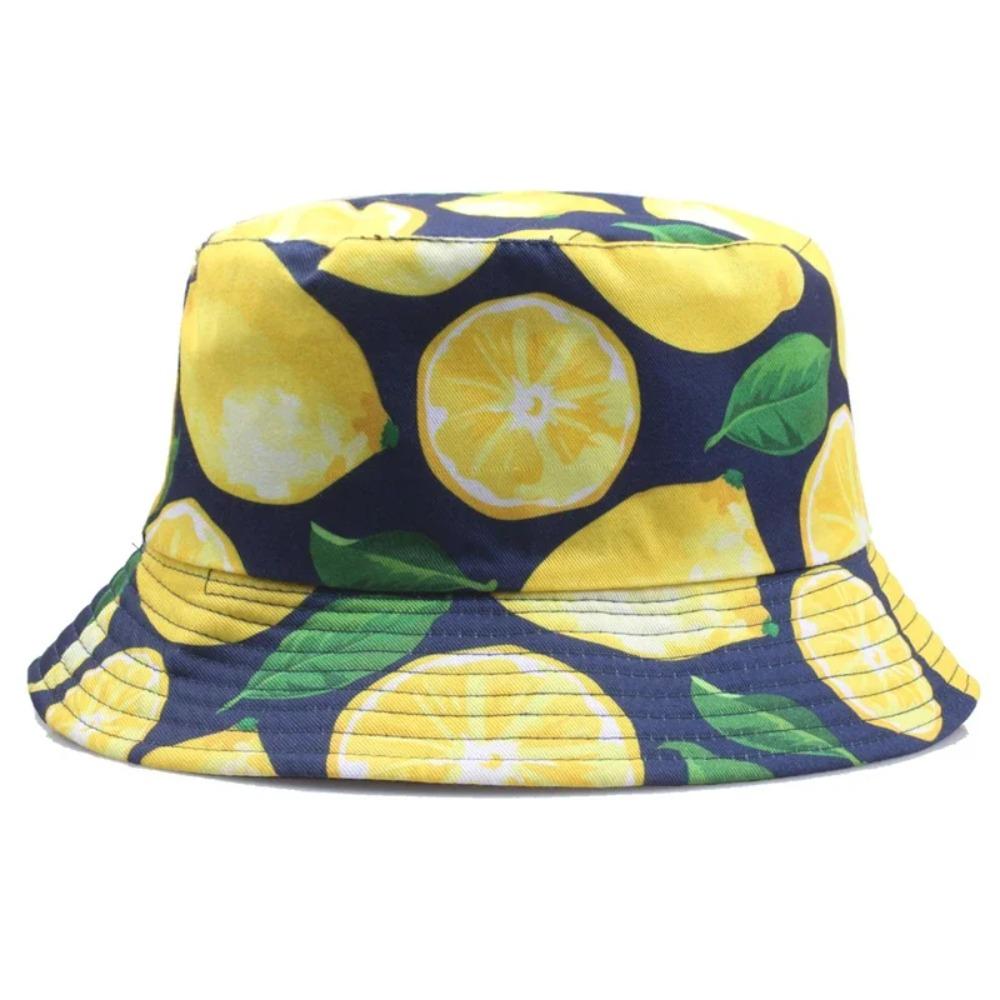 Sun Protection Bucket Hat Beach Leaf Lemon Printing Sunshade Cap Fisherman Hat  for Men Women