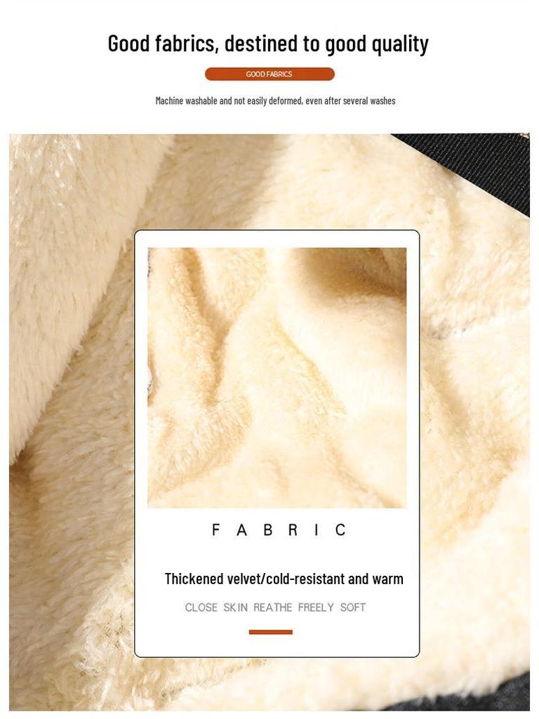 Men's Lambswool Winter Hooded Jacket and Cotton Pants Set - Plus Velvet, Thick, and Large Size.