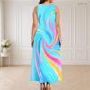 Women Plus Size Round Neck Triple Keyhole Cutout Sleeveless Printed Colorful Gradient Long Dress