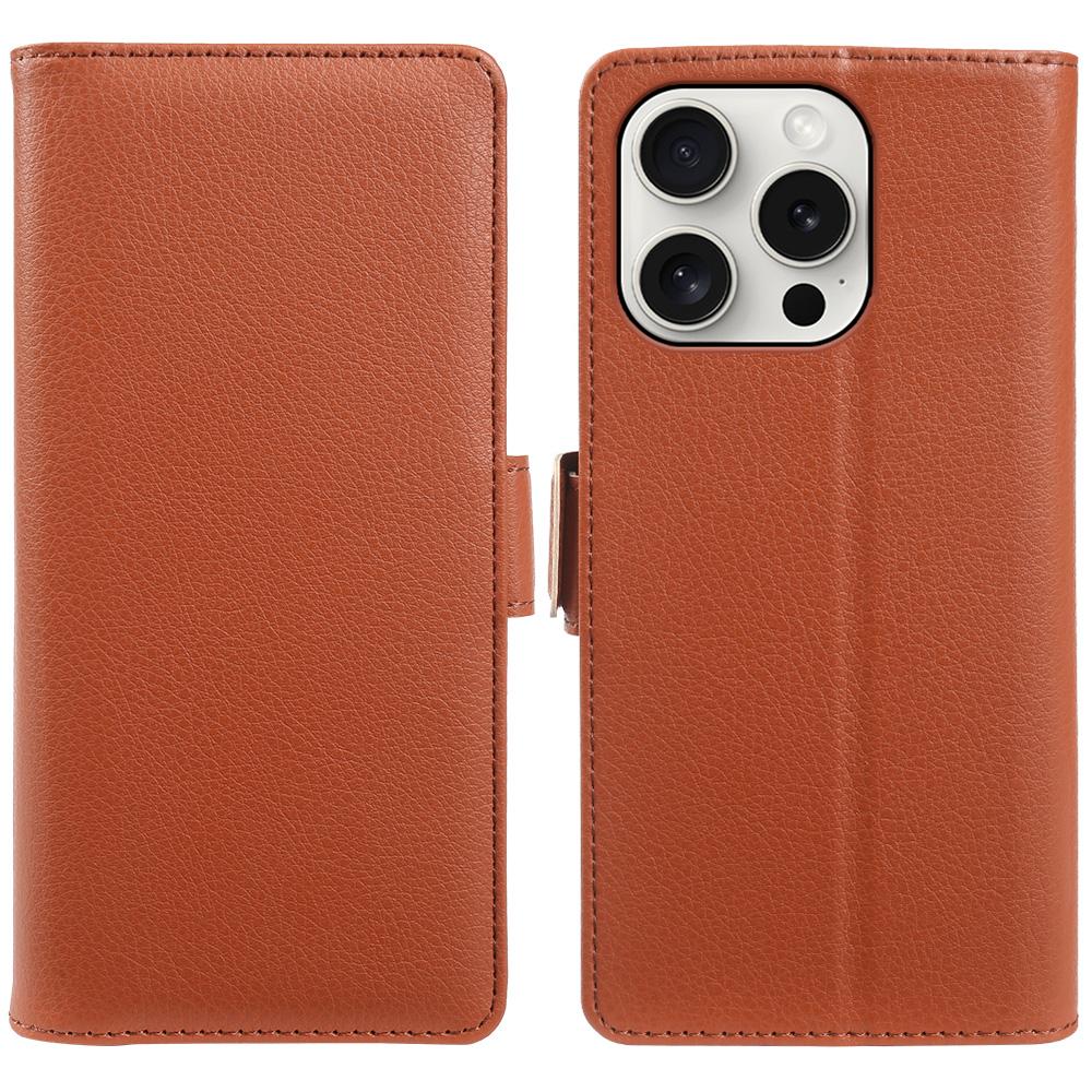 For iPhone 14 Pro Wallet Case with Dual Magnetic Clasp Litchi Textured Leather Flip Stand Phone Cover