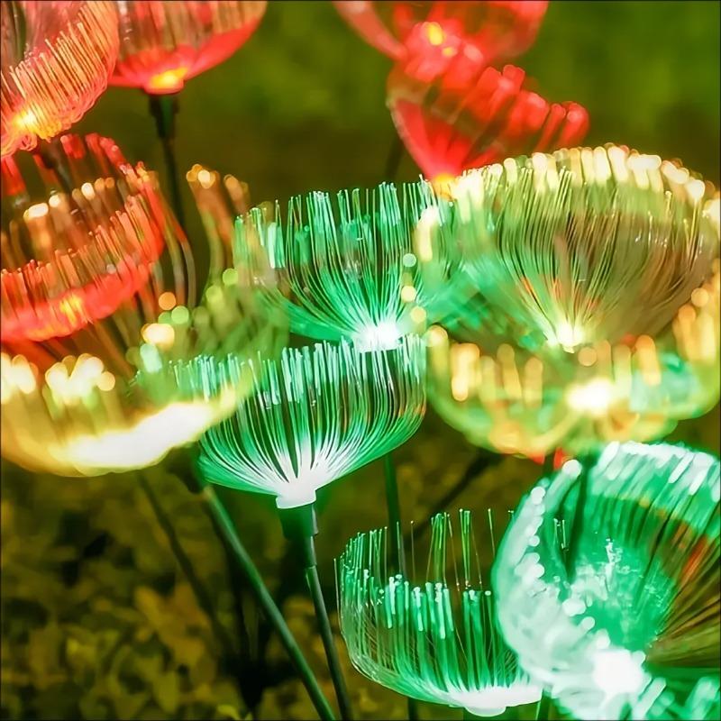 2pcs Outdoor Solar Jellyfish Light, Solar Pathway Lights Outdoor, Fiber Optic LED, Christmas, Courtyard, Garden, Villa, Lawn, Waterproof