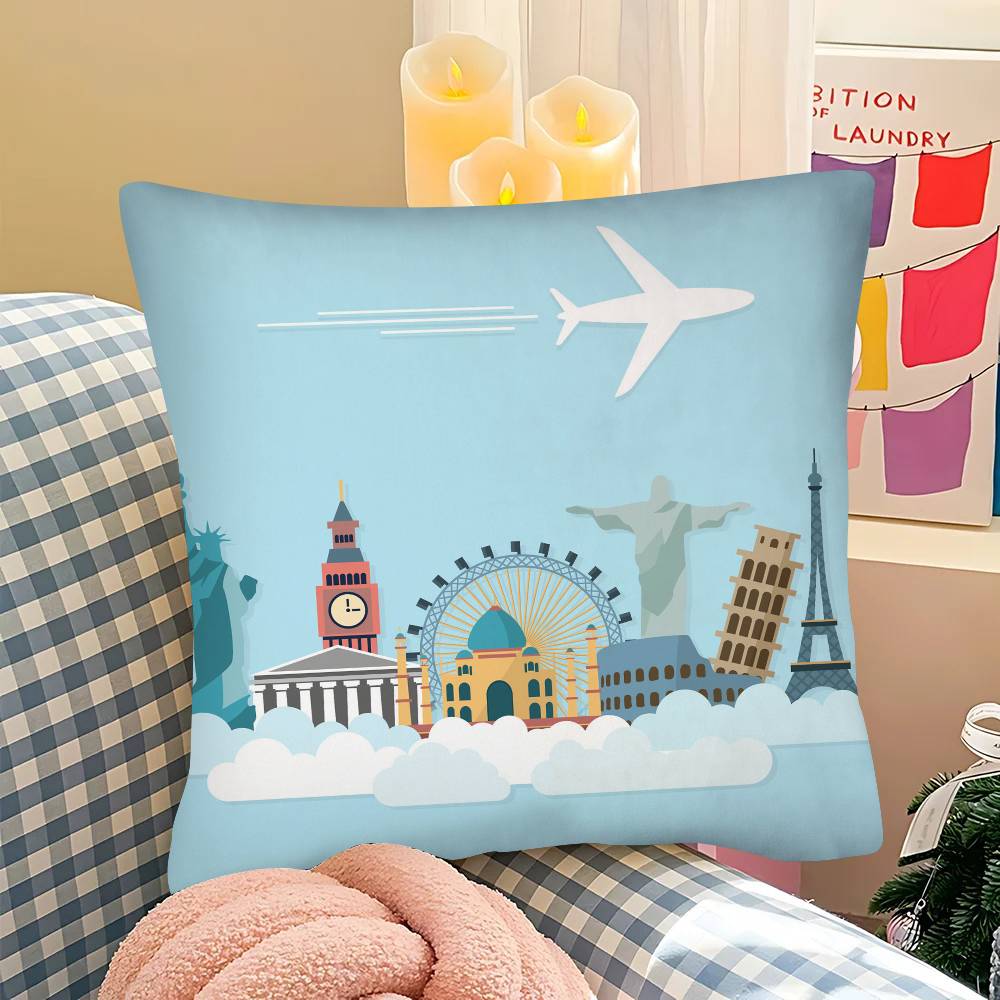 1 Stück Weltstädte Reise Rom Sydney Paris Dubai Kissenbezug Mode Quadratischer Kissenbezug Schlafzimmer Sofa Raum Ins Dekoration Freizeit
