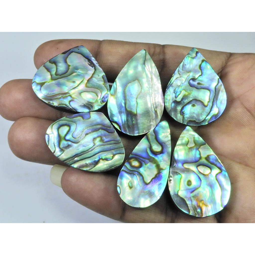 242Cts. Natural Abalone Shell Pear Shape Cabochon Loose Gemstone 06Pcs Lot C-1838