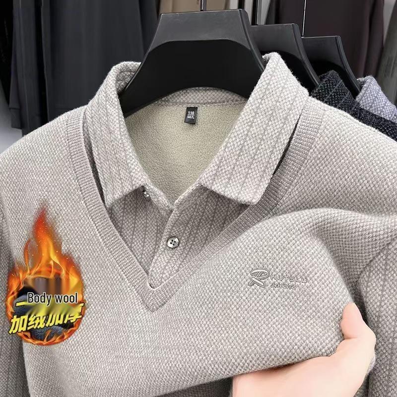 Completo invernale da uomo per le feste, due pezzi, caldo, con velluto interno e colletto a camicia