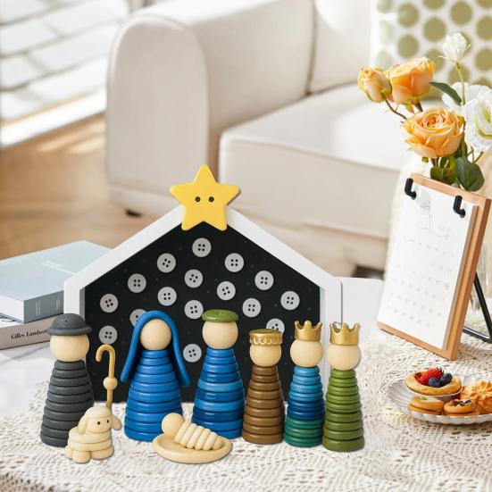 DIY Button Nativity Scene Craft Kit with Buttons & Beads Handmade Christmas Ornament Activity