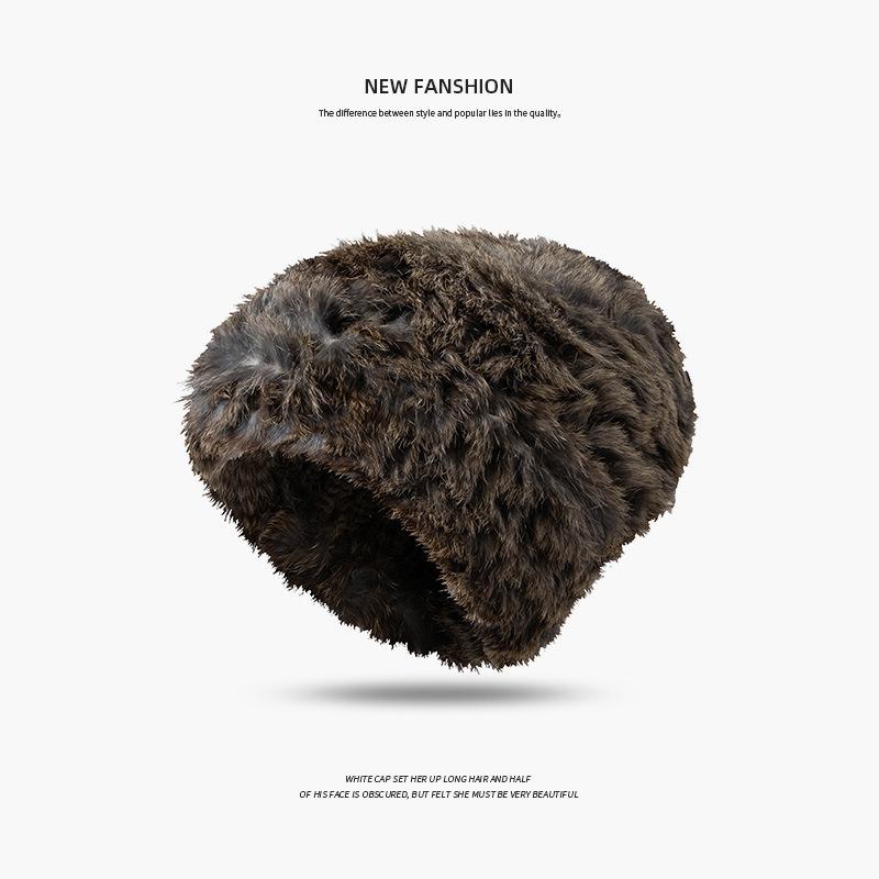 Real rabbit fur wool hat fashionable versatile warm and cold hat children winter big head circumference ear protection casual cover cold hat