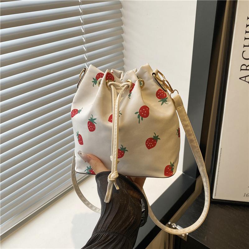 Casual Art Canvas Bag Women's Autumn New Tote Bag Large Capacity Butterfly Strawberry Bucket Bag