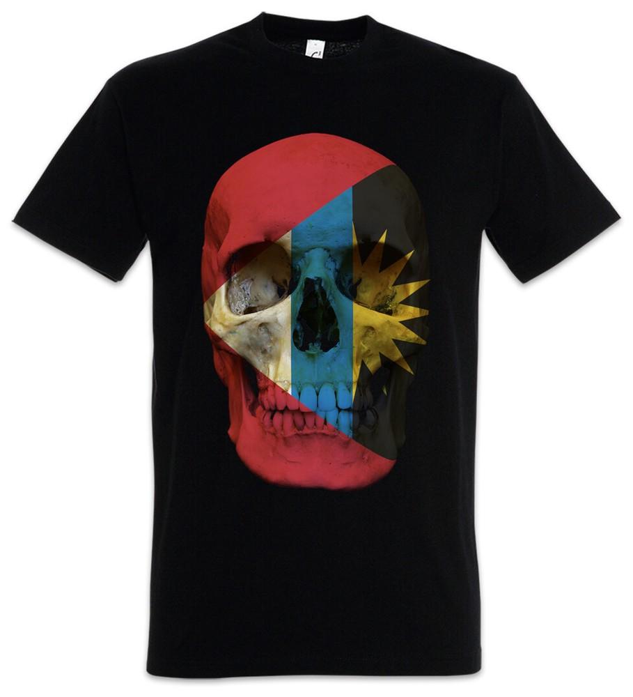 CLASSIC ANTIGUA AND BARBUDA SKULL FLAG T-SHIRT - Banner Fahne T-Shirt