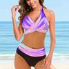 Women's Fashion Split High Waist Printed Bikini With Bra Pads And No Steel Bra Swimsuit