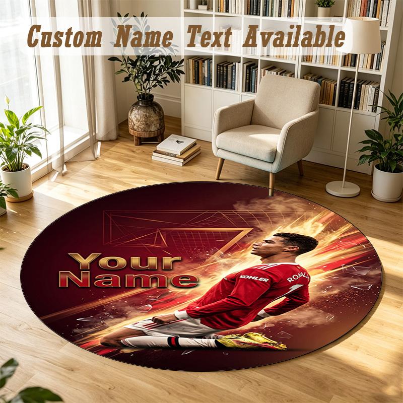 Round Rug Custom NameCristiano Ronaldo Pattern Non Slip Carpet Home Floor Decor