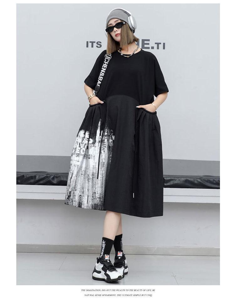 2024 Plus Size Women's Color Block Short-Sleeve Midi Dress