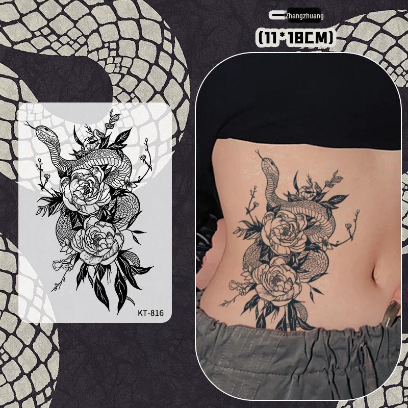 „Wasserfeste, langlebige Snake Dance Rose Tattoo-Aufkleber für Frauen – pflanzliches, semipermanentes dunkles Design“