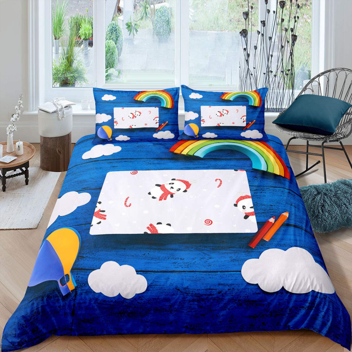 

Kids Panda King Queen Duvet Cover Cute Animal Bedding Set For Boys Girls Cartoon Style 2/3pcs Quilt Cover Flower Comforter Cover EU single(135x200cm)