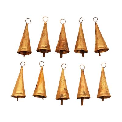 Clochettes Jingle Bells Dorées Vintage Faites Main pour l'Artisanat, 8cm, Paquet de 10 Clochettes de Vache Rustiques en Étain pour Ornements d'Arbre de Noël et Décoration DIY Boho