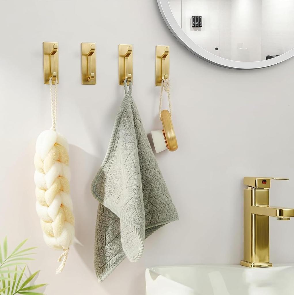 Heavy Duty Self Adhesive Wall Hooks 13LB Waterproof Brushed Aluminum Towel Coat Hooks 12 Pack