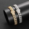 Fashion Hip Hop Jewelry Single Row Zircon Iced Out Spring Clasp 10mm Brass Cuban Link Chain Bracelet for Women and Men