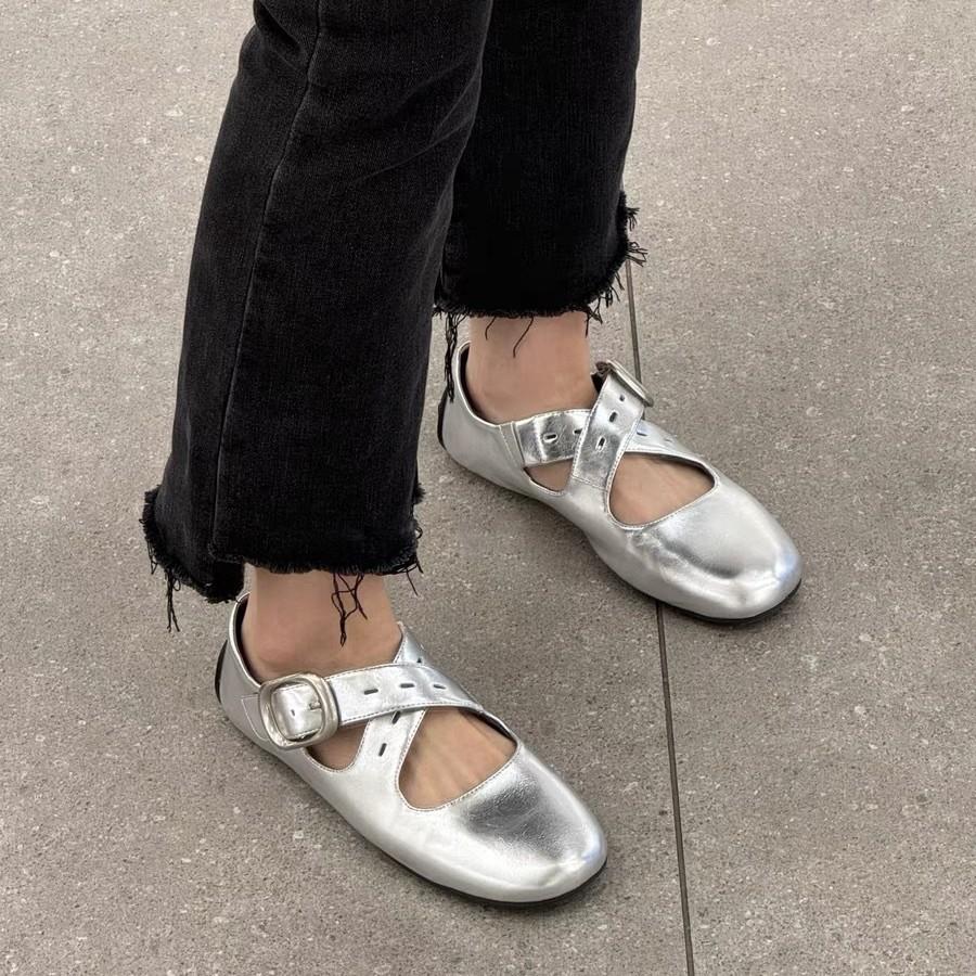 

French retro cross strap Mary shoes women s spring new round head shallow mouth ballet flat shoes 35