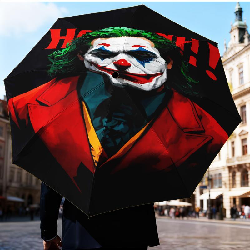 clown's Dark Portrait Umbrella Folding umbrella, automatic umbrella 8-Frame for Travel, camping Use Gift for Halloween Christmas