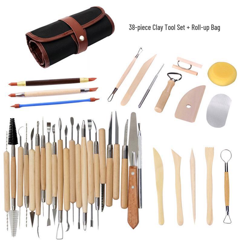 24-Piece Ceramic & Polymer Clay Sculpting Tool Set: Modeling Knives, Ball Rods, Wheel Throw Tools & More