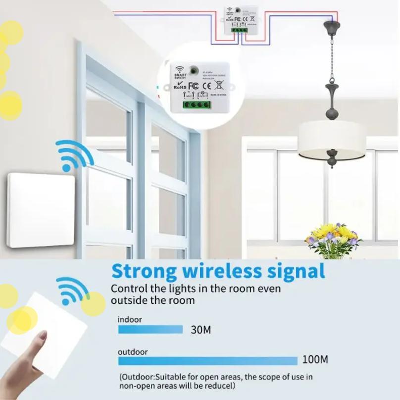 Wireless Smart RF 433Mhz Wall Panel with Remote Control 1/2/3gang Mini Relay Receiver Home Led Light Lamp Switch