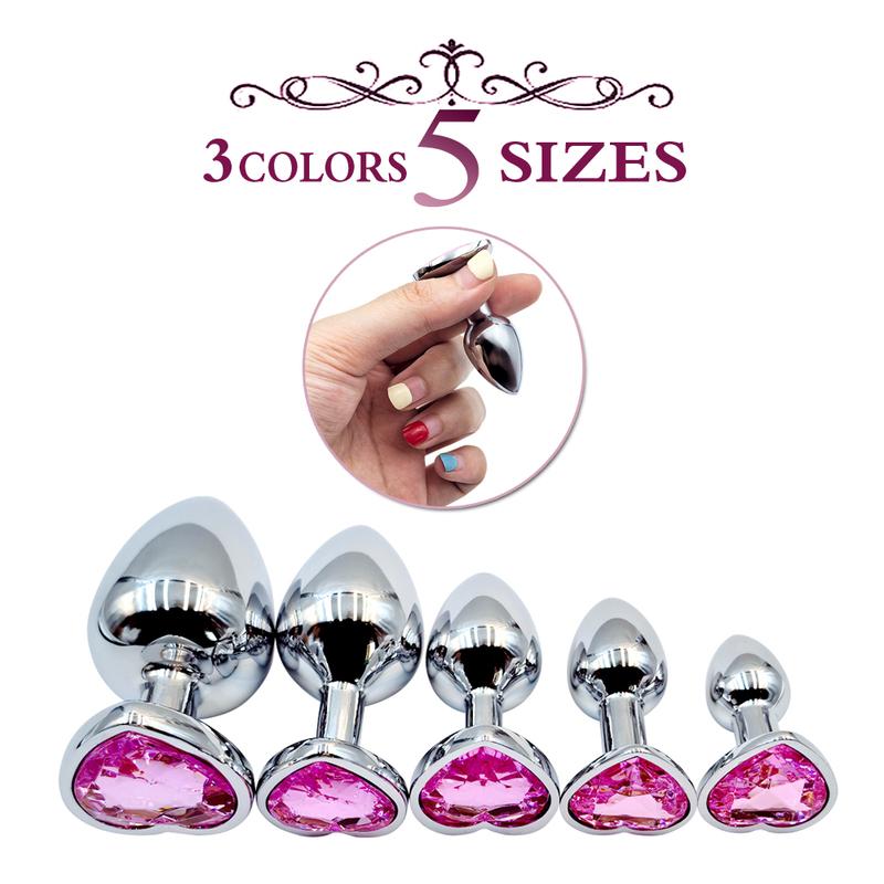 Stainless Steel Anal Plug Heart Shape 5 Sizes Crystal Anal Plug Removable Butt Plug Stimulator Anal Sex Toys Prostate Massager