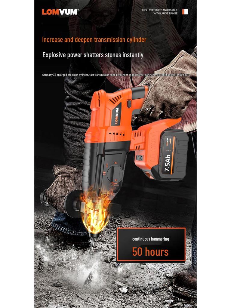 Longyun Rechargeable Brushless Rotary Hammer Drill Set - High Power 3-in-1 Impact Tool with Lithium Battery