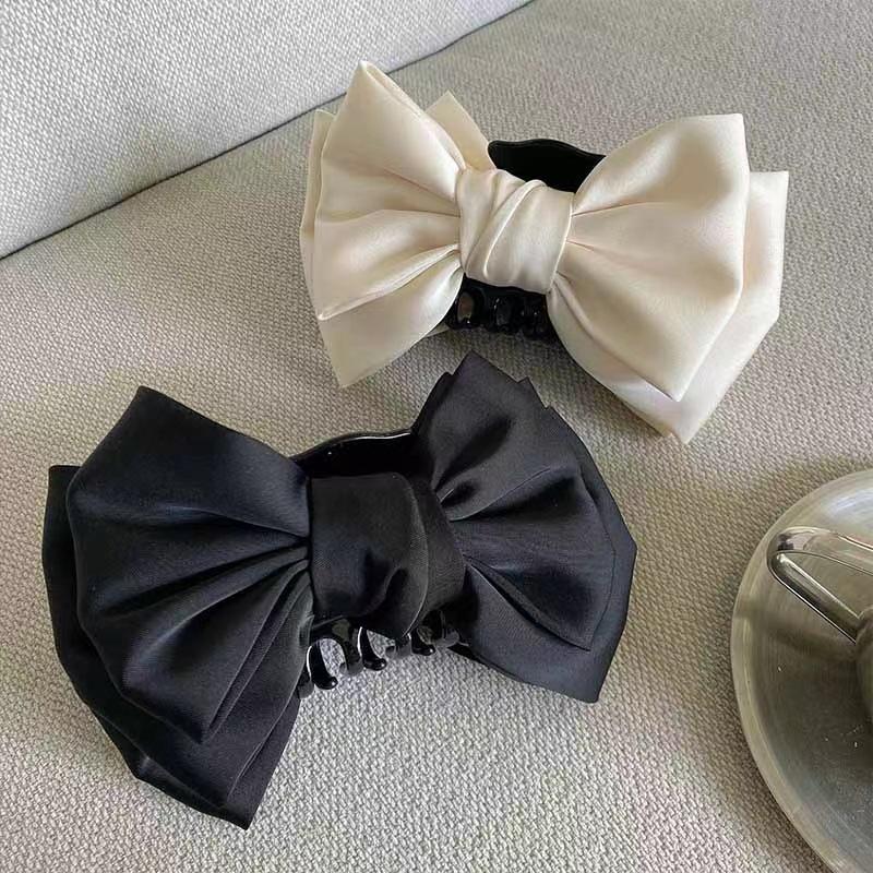 

Elegant Women Bow Hair Claw Clips Double-sided Large Satin Shark Hair Claw Solid Bowknot Hairpins Barrettes Hair Accessories Size fits all