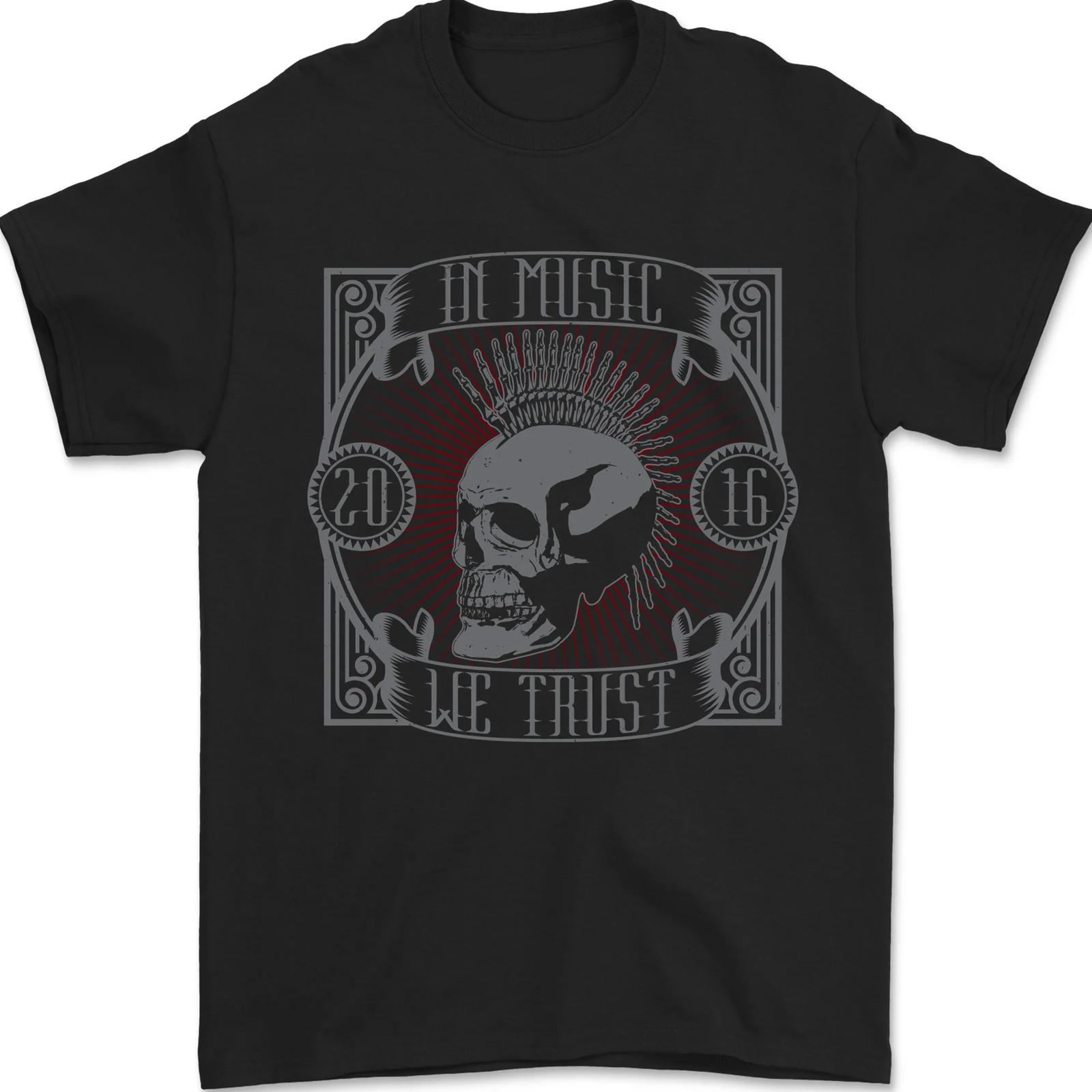 Punk Rock IN Music We Trust Skull Men Maglietta Cotton L