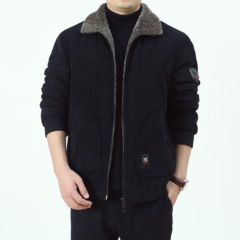 Corduroy Men's Jacket Plus Velvet Thickened Cotton Coat Men's New Youth Casual Fashion Men's Cotton Coat Trend