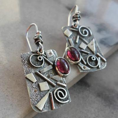 Ancient Silver Geometric Square Irregular Spiral Earrings Earrings Retro Bohemian Tribal Style Ornaments