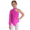 Girls Dance Leotard One Shoulder Design Mock Neck Long Sleeve Ruched Mesh Overlay Performance Bodysuit