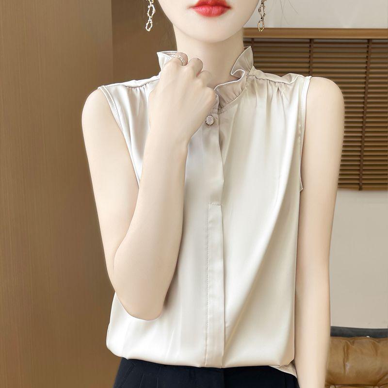 Fashionable Temperament Lace French Satin Sleeveless Fungus Shirt Base Vest Summer Top