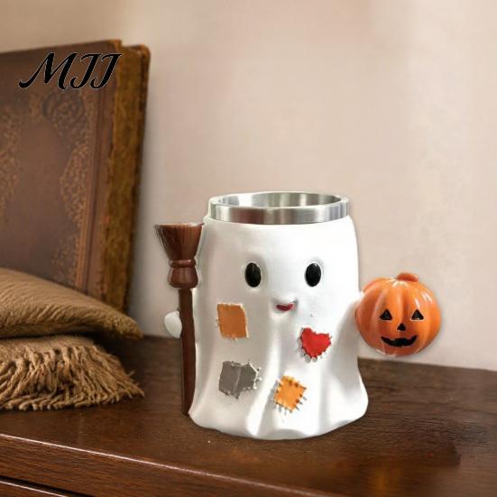 Gifts for Halloween Lovers 300ml Ghost Mug, Resin Insulated Coffee Cup, Cute Drink Funny Couple Cups Cup with Pumpkin And Broomstick, Drinkware Adults