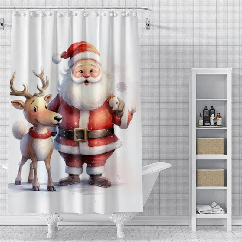 Home Decoration Shower Curtains for Bathroom Waterproof Curtain Fabric Modern Nordic Style Living Room Merry Christmas Winter