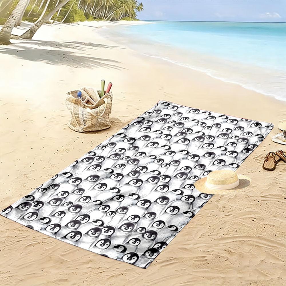 Adorable penguins' cozy gathering Print beach towel, quick drying, suitable for travel, outdoor sports, jogging, the beach and swimming, gift