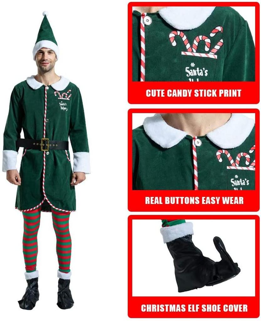 Elfenkostüm für Erwachsene, Weihnachten, Herren, Werkstatt, Elfenanzug, Damen, grünes Outfit