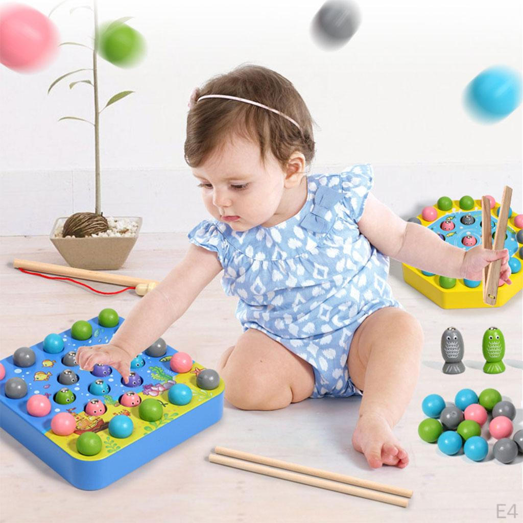 3 in 1 Fishing Hands Brain Training Wooden Fine Motor Skill Toy Preschool Gift for Toddlers