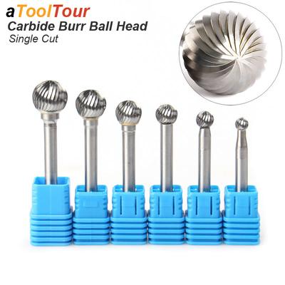 Tungsten Karbür Döner Eğe Çapak Kalıp Oyma Aletleri Tek Kesim Bilyalı Kafa Freze Çakısı CNC Kazıma için Metal 6mm 1/4 Sap