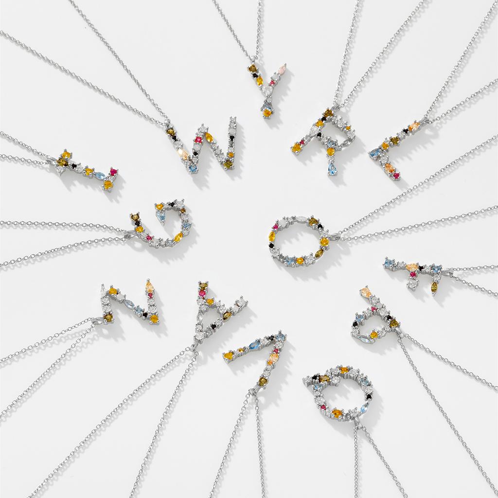 925 Sterling Silver Gold Letter M Pendant Initial F Alphabet Necklace Monogram Opals 2020 Women Accessories Jewelry