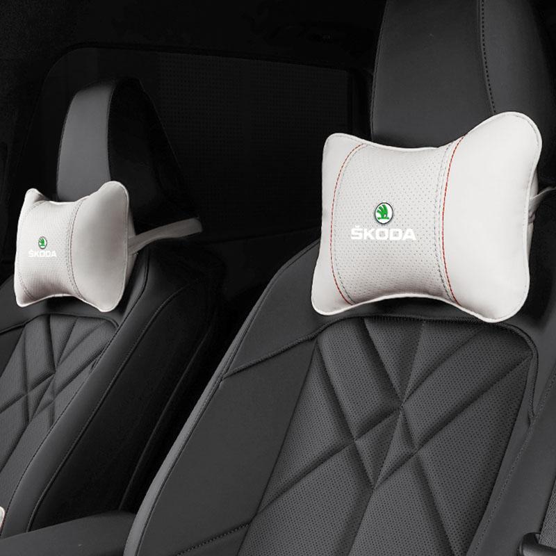 Car Headrest Neck Pillow Protective Soft Cushion For Skoda Octavia Kylaq Superb Yeti Elroq Kodiaq Enyaq Kamiq Scala Rapid Karoq